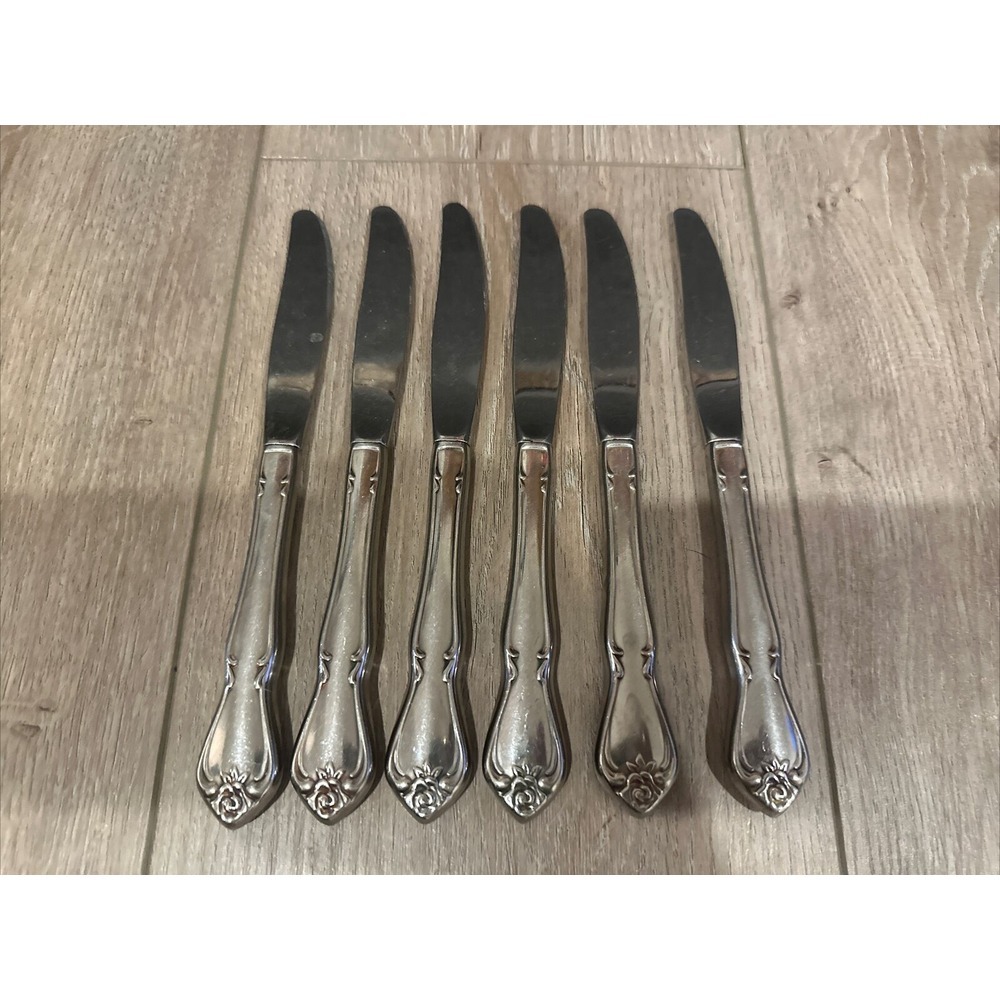 6‎ Pcs Oneida Arbor Rose Knives Stainless Dinner Butter Knife Set Lot
